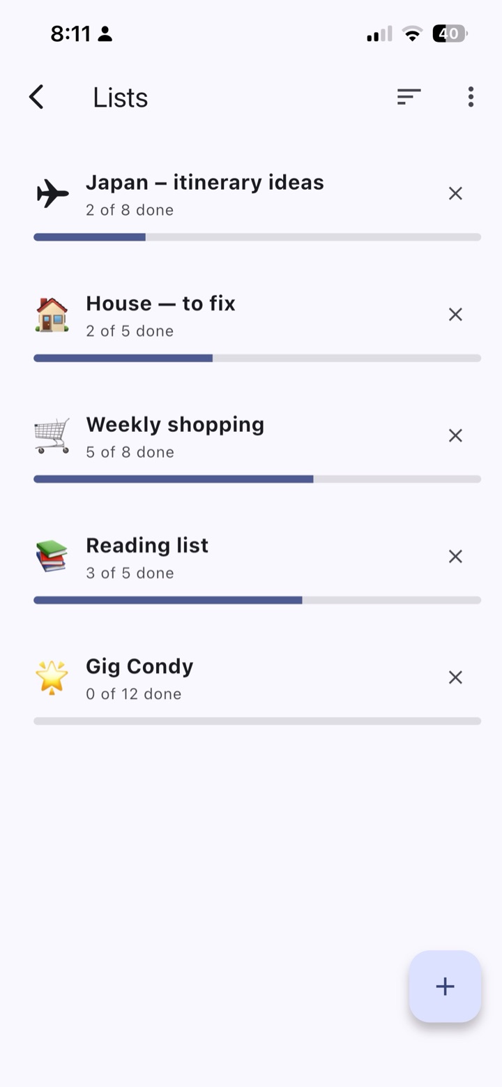 Any list, any emoji. Shopping, packing, ideas, books.